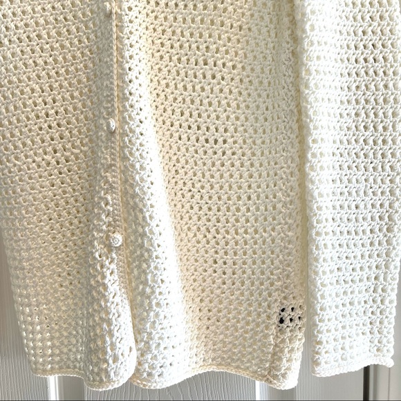 Lauren by Ralph Lauren White Hand Knit Mercerized Cotton Cardigan Size M - Picture 4 of 11
